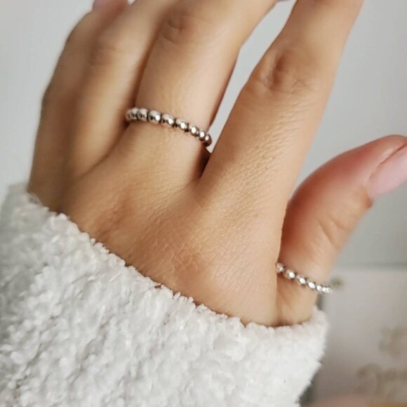 Silver Beaded Stacking Ring, Sterling Silver Women's Ring, Stack Thumb Band, - Picture 1 of 10